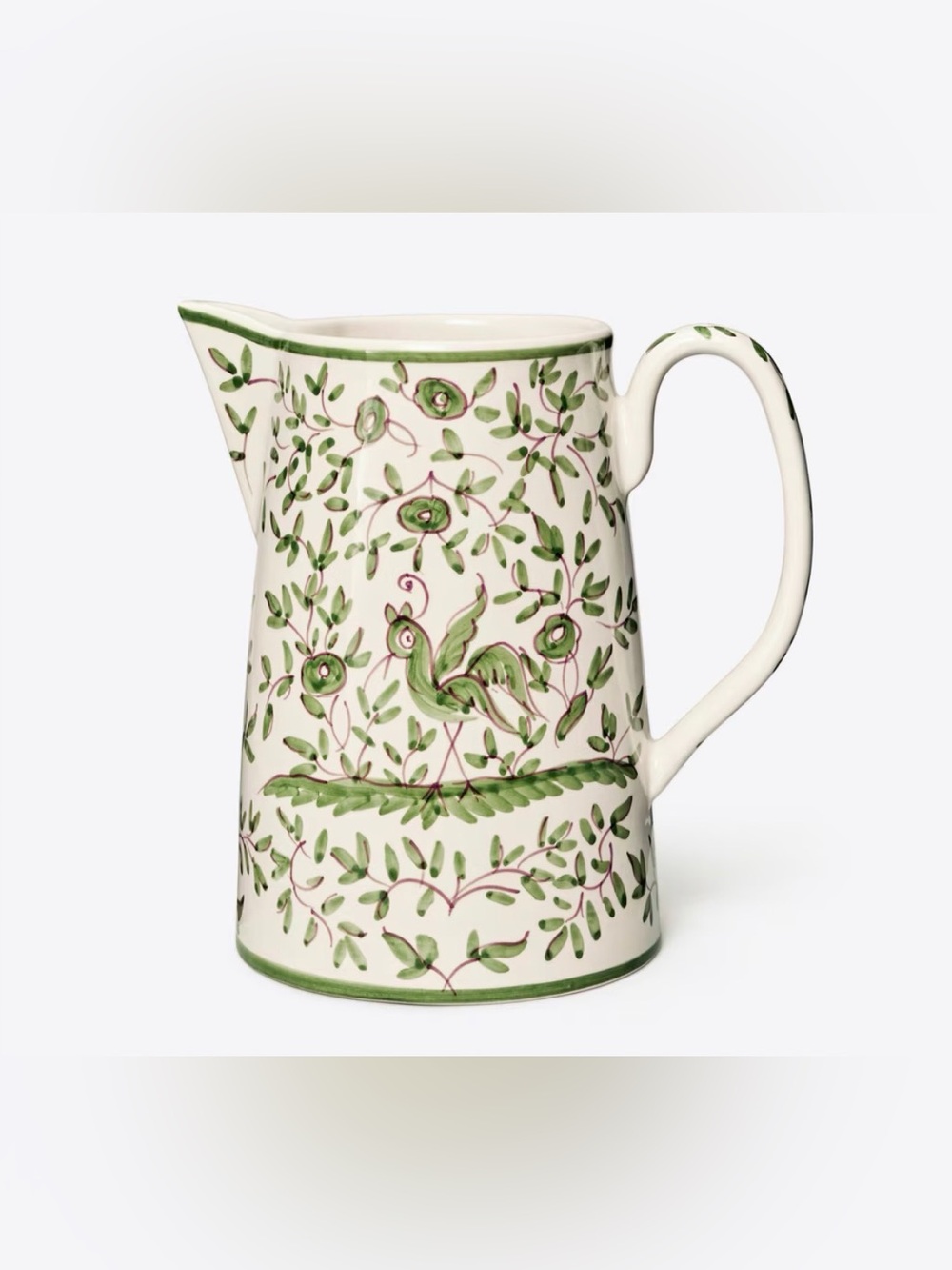 TORY BURCH Oiseau Pitcher Green Bird Glazed Terracotta NEW